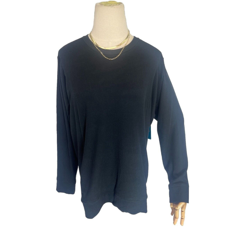 Tommy John Womens Zen Black Ribbed Sweatshirt Large Loungewear Errands Pocket Nw